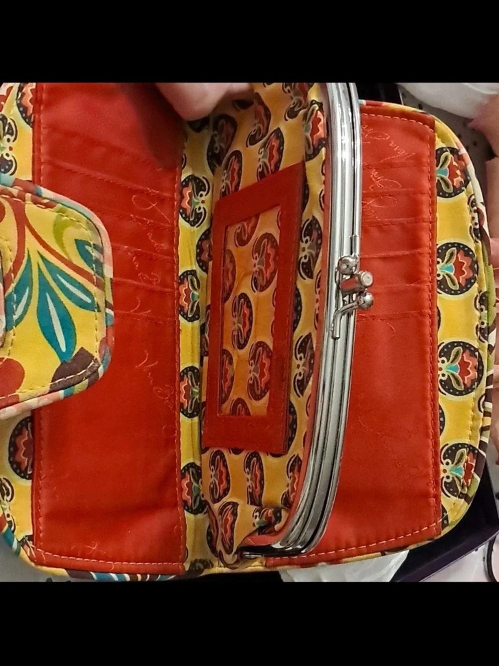 Vera Bradley Yellow, Teal & Coral Quilted Floral Paisley Wristlet - Picture 6 of 9